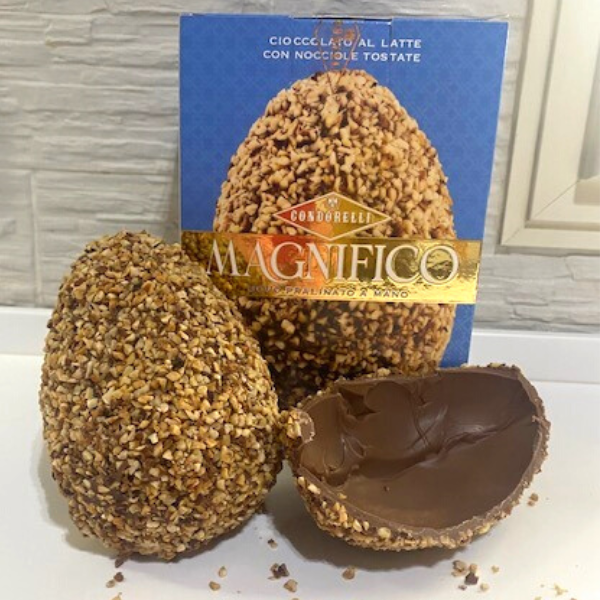 Uovo Magnifico al Cioccolato al Latte Condorelli  Pralinato a mano con  Nocciole Tostate 230 gr - Raccolto & Mangiato